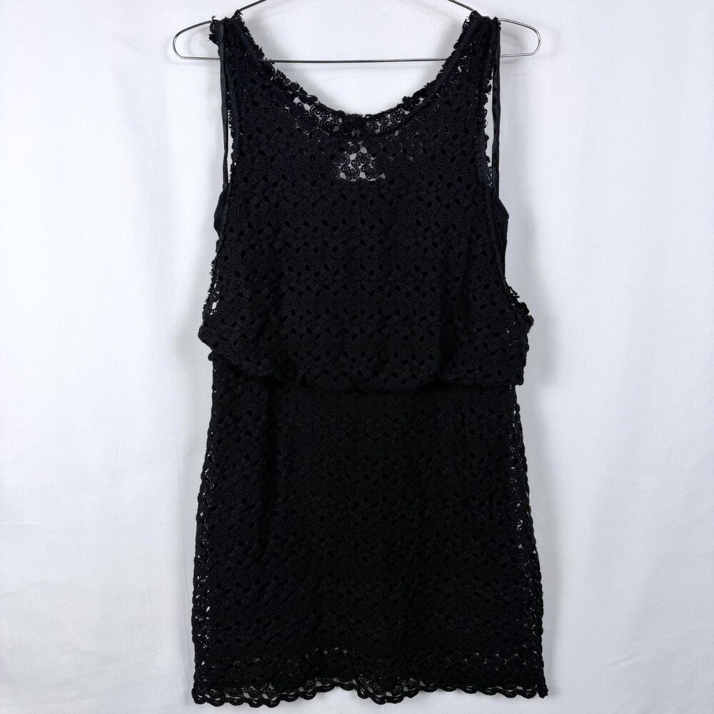 Free People Crochet Keyhole Back Slip Black Summer Dress Women's Large